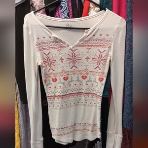 So Women's Cream and Red Patterned Top